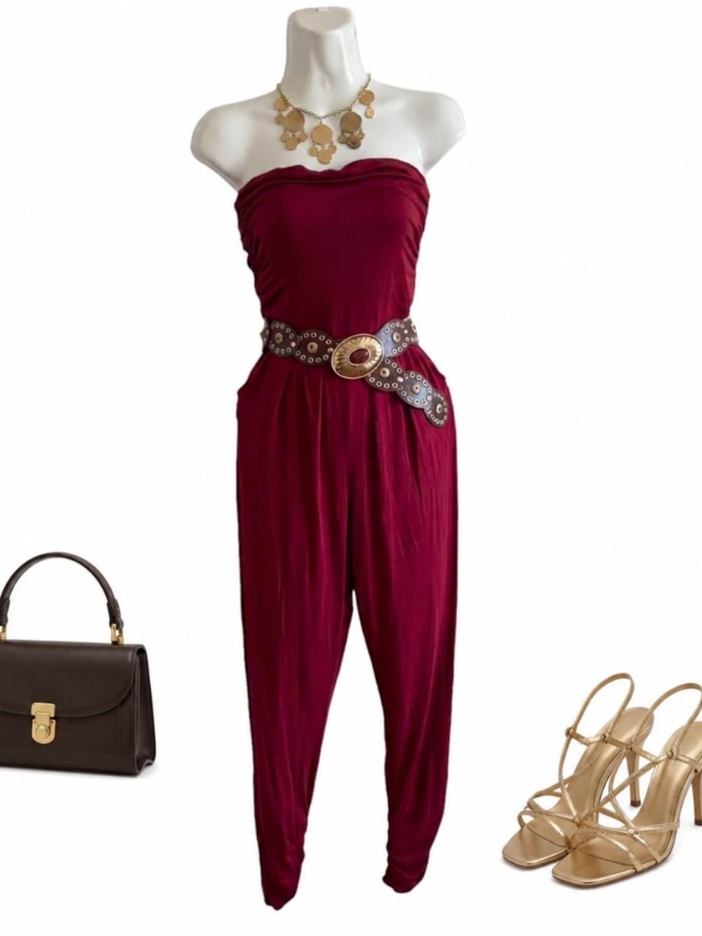 Heart Hips Burgundy Strapless Jumpsuit Size Medium